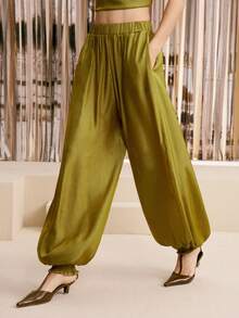 Arave Damen Senfgrün Locker geschnittene elegante lange Hose - Grün - Übersicht 4