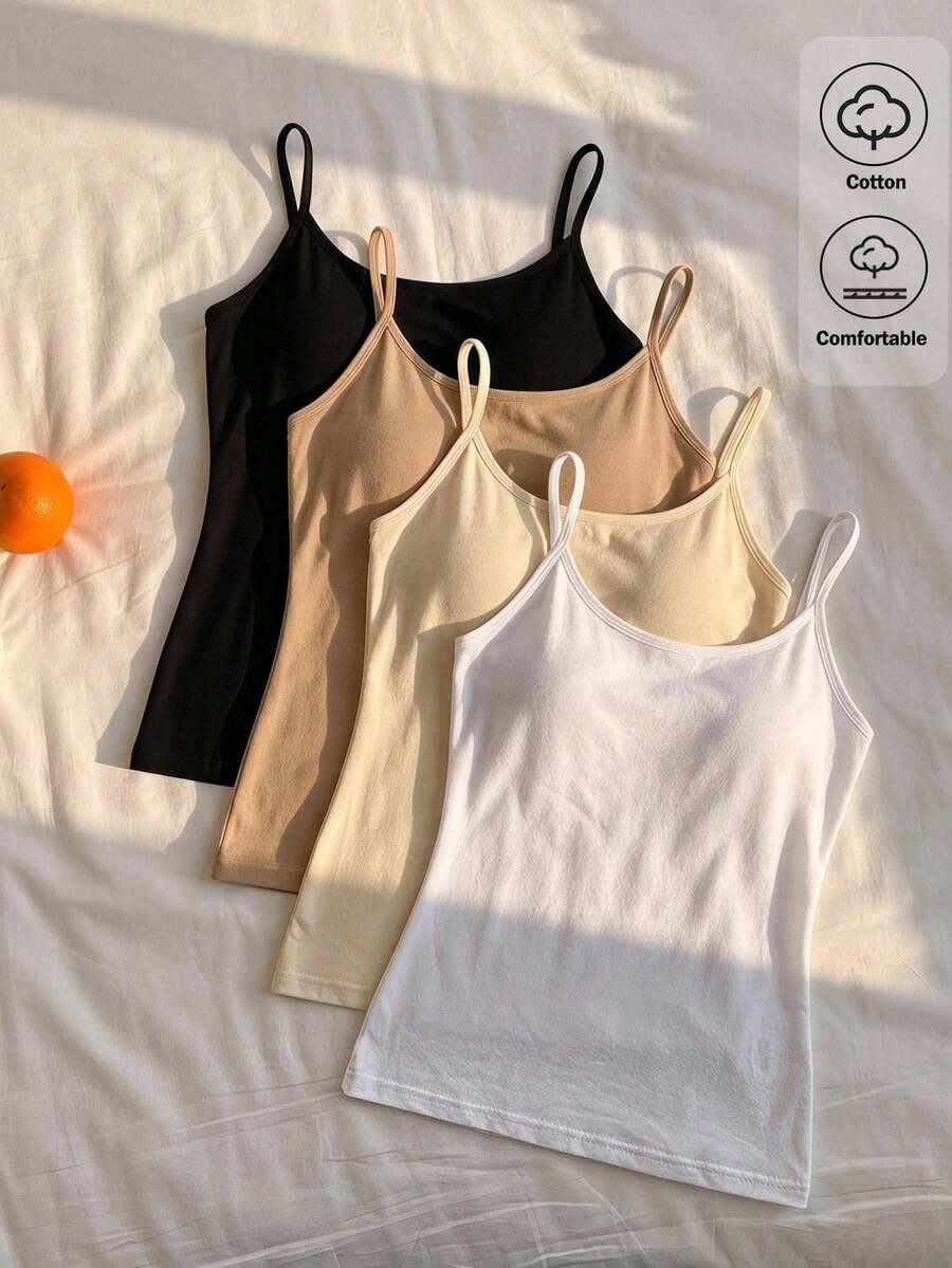 Comfortcana 女款休閒百搭純色細肩帶背心 - 彩色 - 查看 1