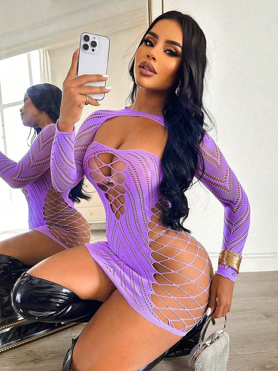 ChaseTheNight Women's 2pcs Mesh Nightgown Loungewear Set,Sexy Lingerie For Women,Adult ,Honeymoon,Date Night,Lingerie,Fishnet Sexy Lingerie,Sexy Outfit - Mauve Purple - View 1