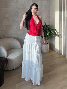 hhfernanda Women's Casual Vacation Multi-Layer Cake Skirt, Suitable For Summer White Boho Maxi Skirt Suitable For Going Out Chic Dress - White - View 2