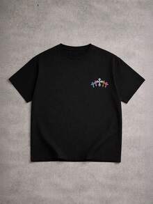 Manfinity EMRG Kaos Pria Lengan Pendek Kerah Bulat dengan Motif Perhiasan Imitasi - Hitam - View 4