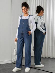 Momance Maternity Fashion Dark Wash Denim Jumpsuit - Dark Wash - View 1