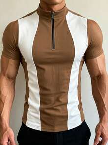 Manfinity Dauomo Kaos Lengan Pendek Slim Fit Colorblock Kasual Pria untuk Musim Panas - MultiWarna - View 5