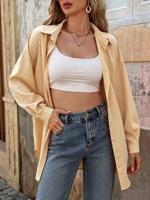 SHEIN Clasi Casual Versatile Commute Solid Color Shirt - Apricot - View 3