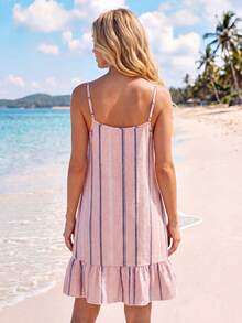 SHEIN LUNE Vestido camisola mini con estampado y volantes en el bajo para mujer - Multicolor - Ver 4