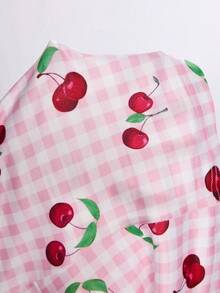 Rina Fox Women V-Neck Cherry Print Camisole, Cute White Plaid Summer Spaghetti Strap Top, Open Back Bodycon Vest, Holiday, Gingham Y2k Sexy Golf - Pink - View 7