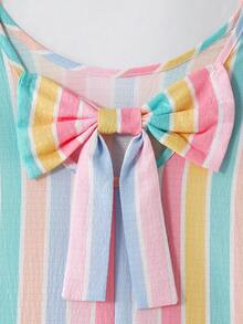 Casuvi Kids Tween Girls Spring/Summer Vacation Beach Tropical 3D Bow Round Neck Sleeveless Ruffle Flutter Sleeve Sweet Spring Style Mid-Length Dress - Multicolor - View 3