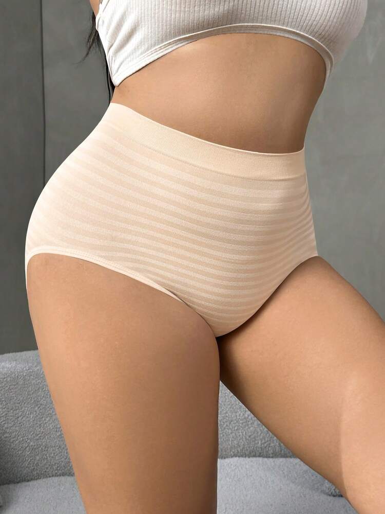 NudeFit 5PCS Women Plus Size Comfy Stretch High Waisted Striped Seamless Full-Coverage Panties - Multicolor - View 5