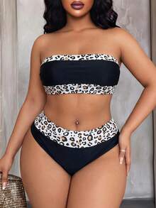 Maweii Plus Size Women Summer Beach Leopard Patchwork Bikini And Triangle Panty Swimsuit Set Zebra Bikini Set Two Piece Bathing Suit Zebra Print Black - Black - View 4