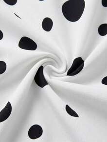 Revavyn Women's Blouse Slim Fit Waist Wide Silhouette Layered Ruffle Butterfly Sleeve Pointed Lapel Button Up Party White And Black Polka Dot Summer - Black and White - View 3