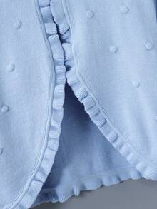 SHEIN Vintaside Kids Tween Girl Solid Color Frill Trim Single Button Knit Cardigan - Blue - View 6