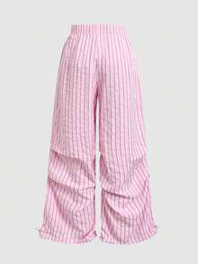 Celana Panjang Kasual Longgar Motif Garis-Garis Blok Warna untuk Remaja Perempuan - MultiWarna - View 6