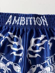ROMWE Y2K Short de boxe de sport pour femme à taille élastique avec imprimé scorpion - Bleu azur - Voir 3