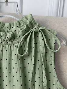 SHEIN Franclia Women's Spring/Summer Vacation Photo Polka Dot Pattern Frill Trim Tie Sleeveless Top - Green - View 3