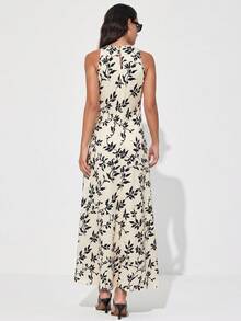 Aveloria Modichic Minimalist Elegant 3D Asymmetric Cut Black White Contrast Random Print Satin Faux Acetate Fabric A-Line Slimming Versatile Tank Style Round Neck Dress - Multicolor - View 2