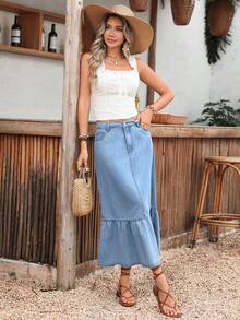 Breezaya Women's Summer Vacation Denim Skirt - Light Wash - View 4