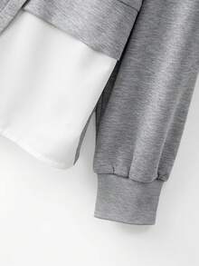 GlowEve Nouveau Sweat-shirt femme à la mode, décontracté et polyvalent, design 2 en 1 avec patchwork col blanc et ourlet, col montant, style vacances pour le quotidien en automne - Gris - Voir 5