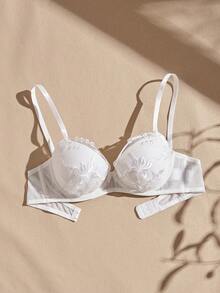 Lullawish Embroidered 3/4 Cup Floral Romantic Underwire Push-Up Comfortable Vacation Women's Bra - White - View 1