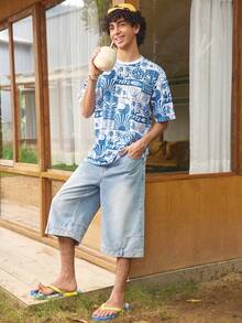 Men's Round Neck Digital Print Short Sleeve T-Shirt - Multicolor - View 3