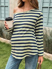 Lyckli Maternity Casual Striped Long Sleeve T-Shirt, Spring/Autumn Fall - Multicolor - View 8