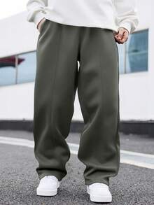 Manfinity Hypemode Men's Plus Size Casual Versatile Solid Color Sweatpants - Light Grey - View 4