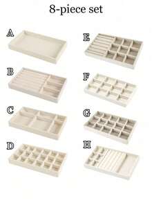 6/7/8/9pcs/Set Beige Jewelry Tray Set, Stackable Jewelry Storage Organizer, Velvet Jewelry Display Tray, Drawers Jewelry Box, Multi-Compartment Jewelry Storage Case, Large Capacity, Multi-Size, Removable, Suitable For Necklace, Earring, Ring, - Multicolor - View 19