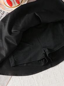 SHEIN 少女編織純色荷葉邊休閒裙 - 黑色 - 查看 5