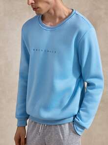 Courvante Tennis Men Letter Print Round Neck Casual Versatile Long Sleeve Sweatshirt, Fall - Baby Blue - View 6
