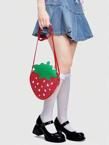 ROMWE Kawaii Strawberry Embroidered Commuter Versatile Messenger Bag - Big red - View 2