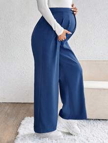 SHEIN Maternity Casual Versatile Commute Solid Color Pants Fall - Blue - View 3