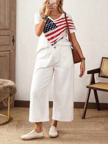 SHEIN CURVE+ Celana Jeans Denim Polos Kasual Serbaguna Ukuran Besar - Putih - View 3