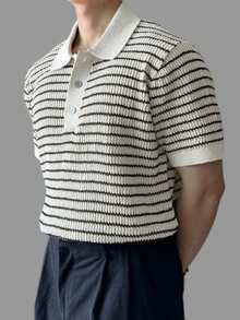 Men's Striped Patchwork Contrast Color Knit Top Summer - Multicolor - View 4