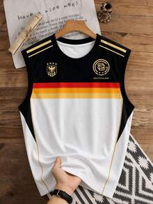 Manfinity Joysei Camiseta sin mangas de hombre con estampado de color contrastante, adecuada para deportes, vacaciones - Blanco - Ver 1