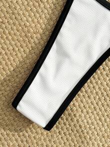 Swim Vcay Swimsuits For Woman Summer Beach Rib Binding Trim Halter Micro Triangle Bikini - White - View 6