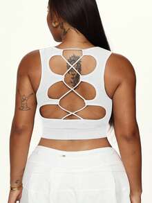 Rhythm Era Plus Size Women's Sexy Back Strap Tank Top - White - View 2