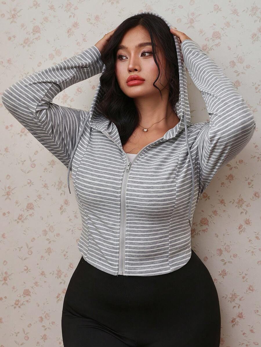CovetEZ Spring/Summer Colorful Striped Casual Versatile Slimming Plus Size Long Sleeve Jacket - Multicolor - View 1