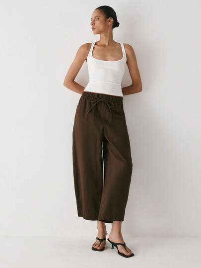YARNWELL Women's Loose Casual Tapered Jeans With Waist Tie
