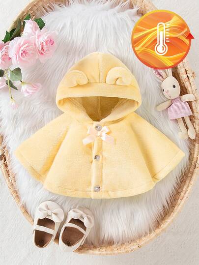 SHEIN New Baby Girl Plush Hooded Cape, Cute And Comfortable For Autumn/Winter