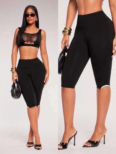 Radiana Quần legging lửng ôm sát màu đen nữ