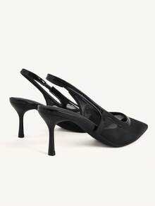 CUCCOO CHICEST Women's Shoes Sexy Mesh Hollowed Out Back Strap Women's High Heels Ankle Strap Pointed Low Heel Black Patent Leather Shoes Banquet Outdoor - Black - View 6