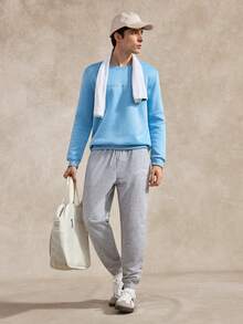 Courvante Tennis Men Letter Print Round Neck Casual Versatile Long Sleeve Sweatshirt, Fall - Baby Blue - View 2