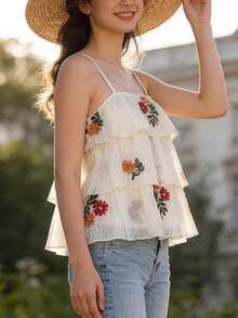 SHEIN Sparklyn 女童休閒度假白色圓點襯衫，春夏上衣，柔軟舒適時尚設計，百搭易搭配，適合度假、旅行、出遊、校園日常等多種場合 - 白色 - 查看 5