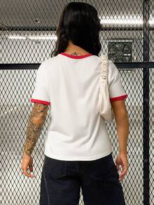 SAYEHFBABY Women's White And Red Cherry Print Short Sleeve T-Shirt,34% Cotton Summer Cute School Back-To-School Top,Vintage Y2K Boho Coconut Girl Casual Style - Red and White - View 2