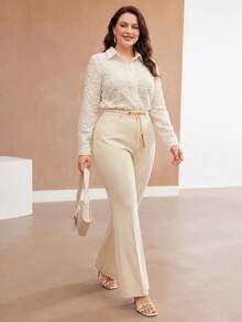 MOTF PREMIUM Pantalones largos de talla grande para mujer, elegantes y sofisticados, color albaricoque, con cinturón de borlas y hebilla metálica desmontable - Albaricoque - Ver 6