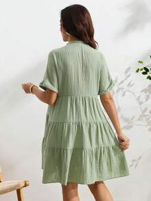 SHEIN Women's Short Sleeve Casual Ruched Mint Green Nursing Dress - Mint Green - View 2