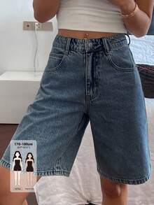 Dazy Tall Women's Summer Loose Fit Casual Denim Bermuda Shorts - Medium Wash - View 1