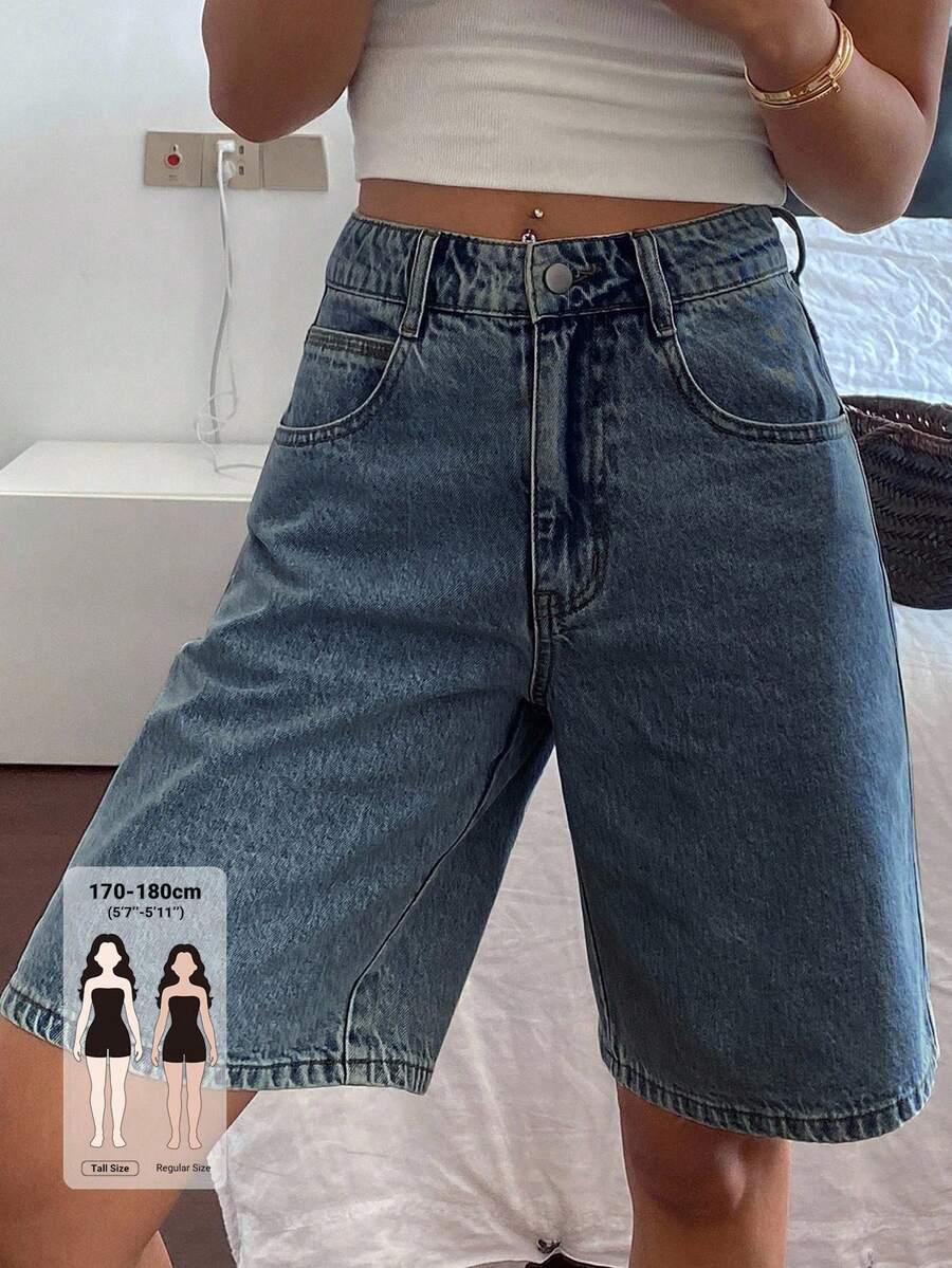 Dazy Tall Women's Summer Loose Fit Casual Denim Bermuda Shorts - Medium Wash - View 1