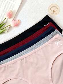 SHEIN 青少年女孩極簡可愛時尚蝴蝶結系列舒適柔軟5件組三角內褲 夏季黑色粉色 - 彩色 - 查看 3