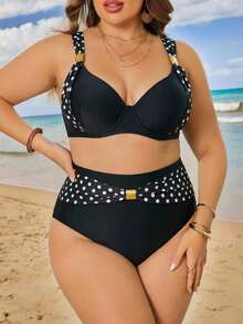 SHEIN Swim Curve Plus Size Women's Leopard Print Underwire Bikini Set - Multicolor - View 1