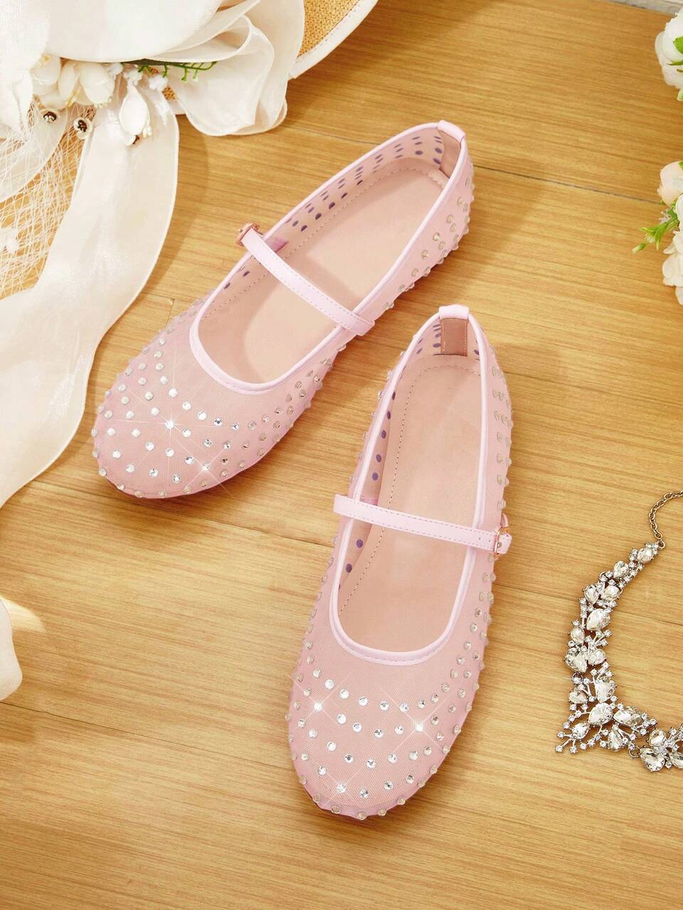 CUCCOO HITCHD New Pink Flat-Bottomed Fashionable Versatile Commuter Hot Diamond Buckle Women's Flat-Bottomed Shoes
